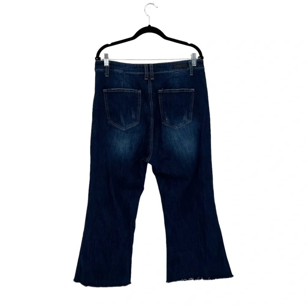 Risen High Waisted Raw Hem Wide Leg Cropped Jeans Size 1XL(16/18)_2
